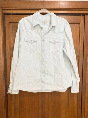 Tecovas Pearl Snap Denim Shirt Light Wash Western Button Down | 100% Cotton | XL